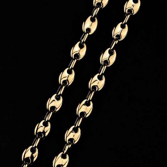 Bohnenkette 8mm - Edelstahl, 18k vergoldet