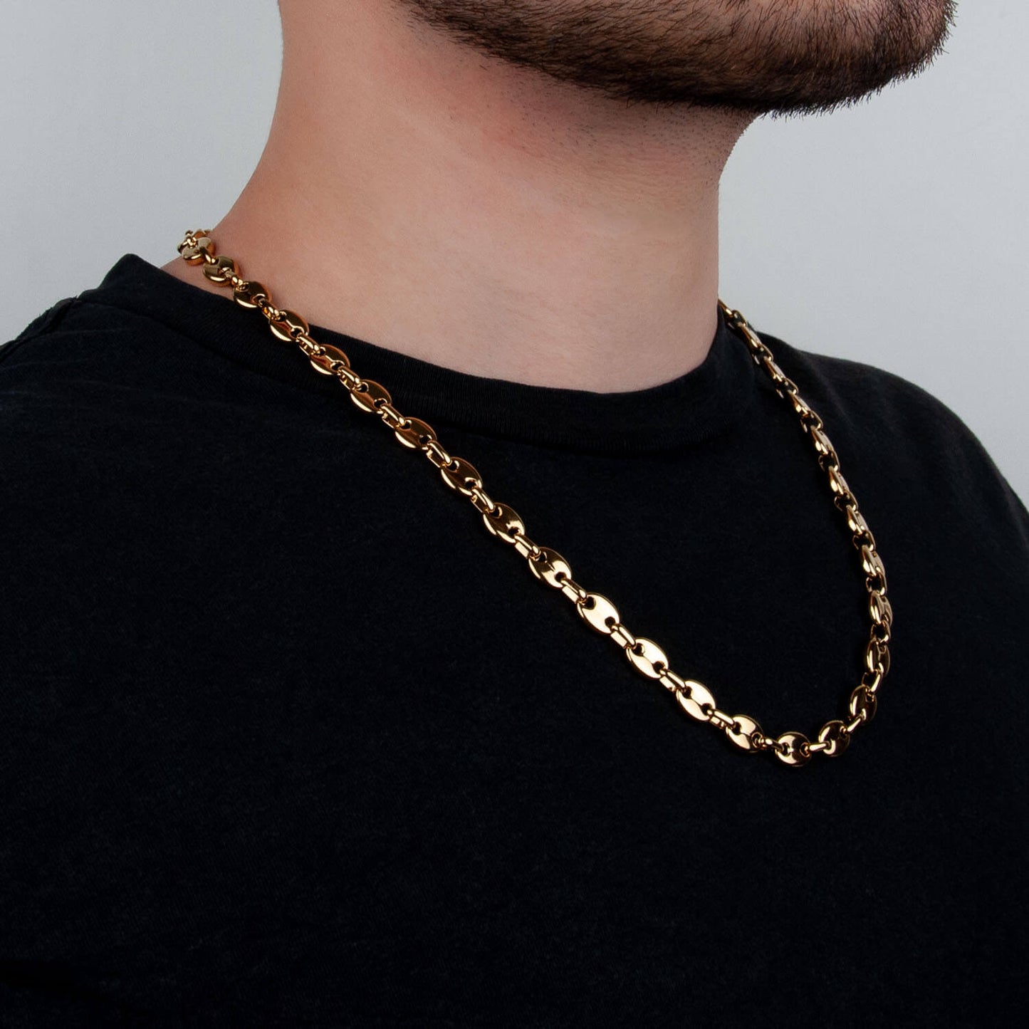 Bohnenkette 8mm - Edelstahl, 18k vergoldet